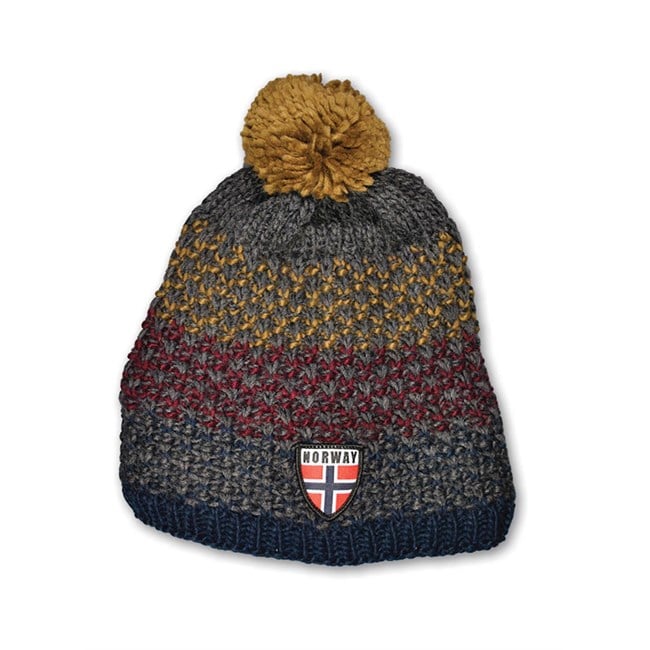 Knutestrikk lue, Grå/Burgunder - NorwegianShop24