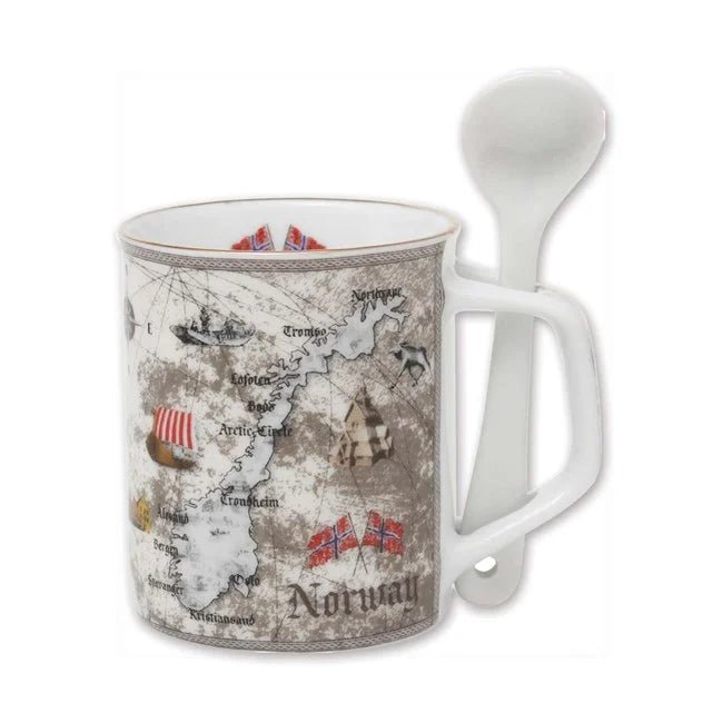 Krus med skje, kart, lite - NorwegianShop24