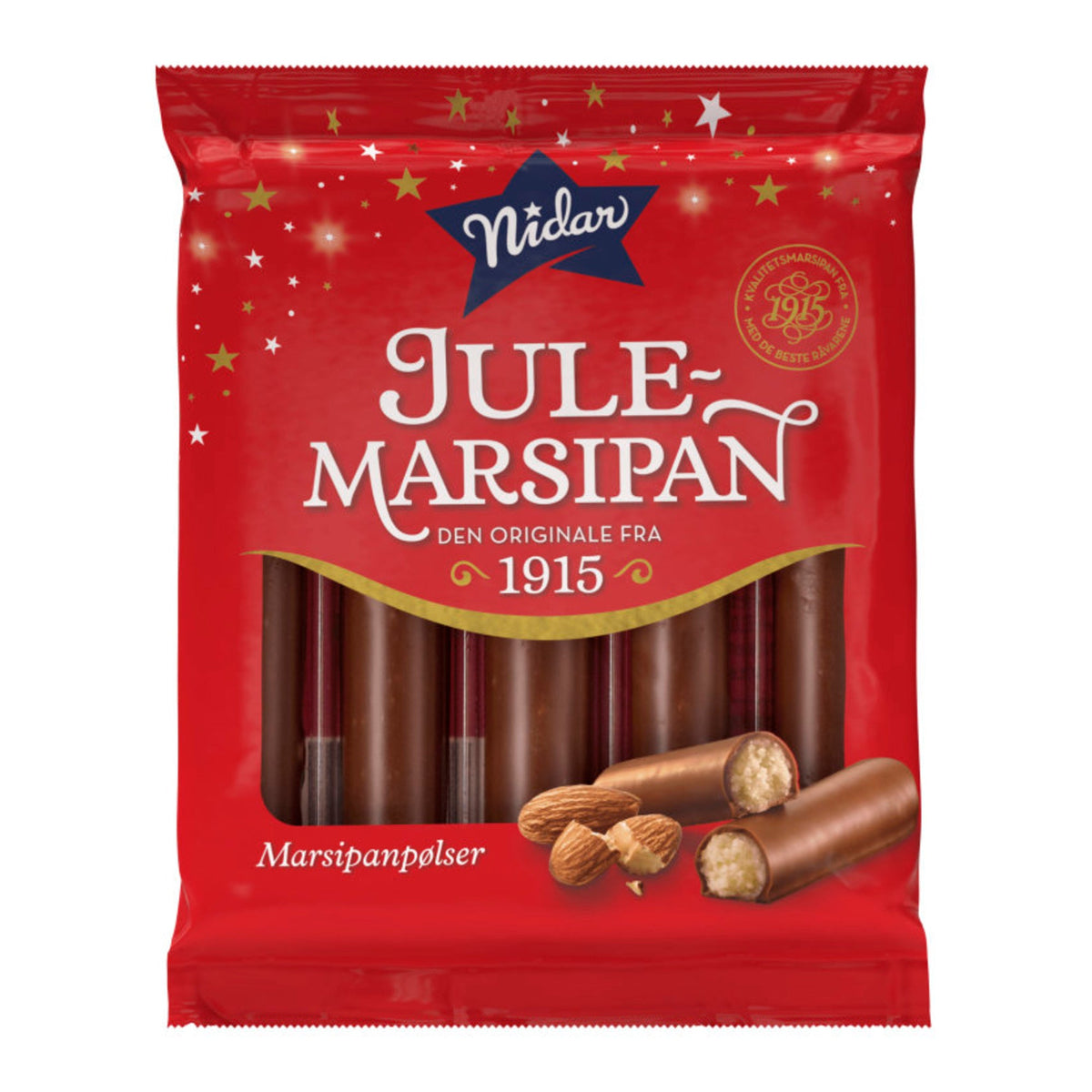 Marsipanpølser med melkesjokolade 5 stk. 110 g Nidar - NorwegianShop24