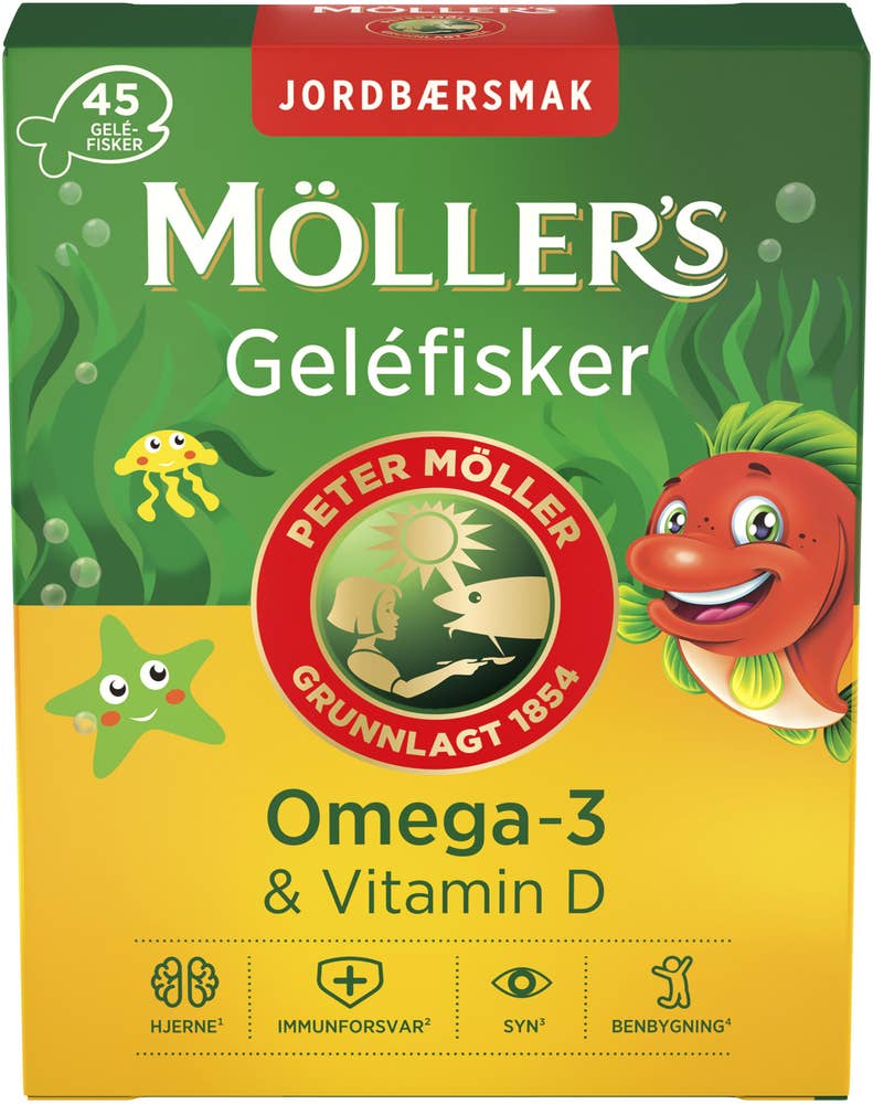 Møllers Omega-3 Gelefisk Jordbær 45 stk