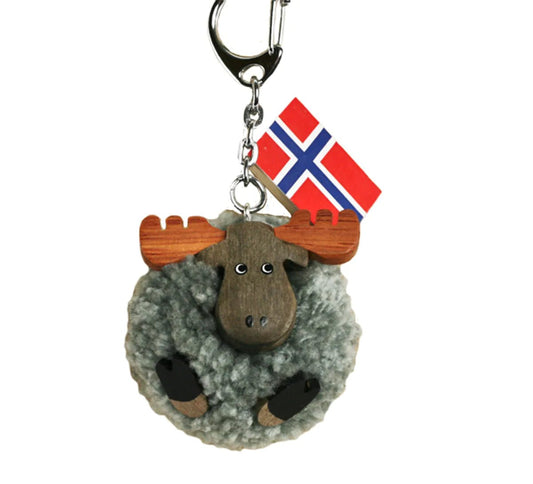 Nøkkelring med grå pompom elg - NorwegianShop24