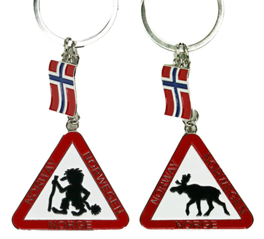 Nøkkelring, troll - og elgskilt og flagg - NorwegianShop24