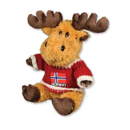 Plysh elg m/rød strikkegenser, Liten - NorwegianShop24