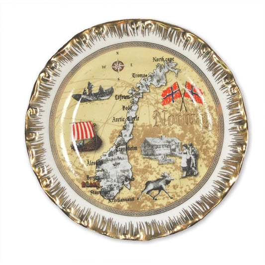 Porselen tallerken, Norgeskart antikk, Liten - NorwegianShop24