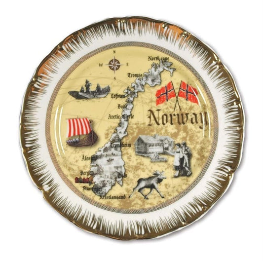 Porselens tallerken, Norgeskart, Antikk - NorwegianShop24