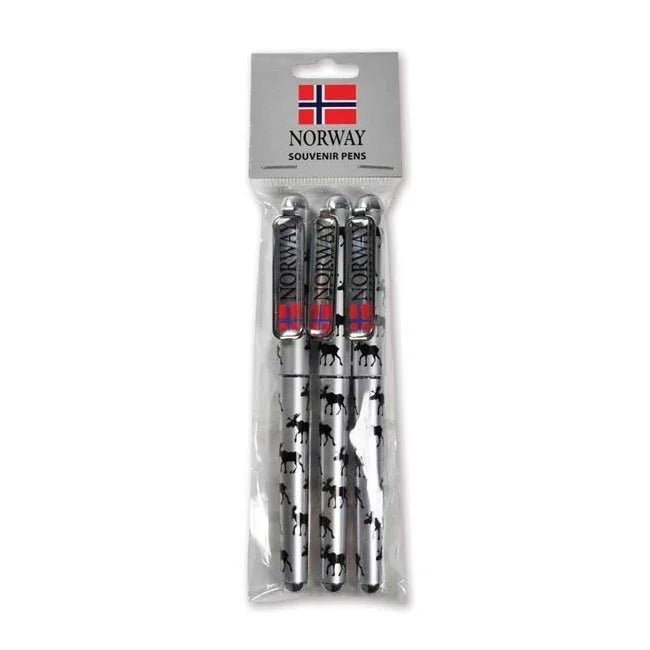 Sett m/3 stk. kulepenner, Mange elger, sølv - NorwegianShop24