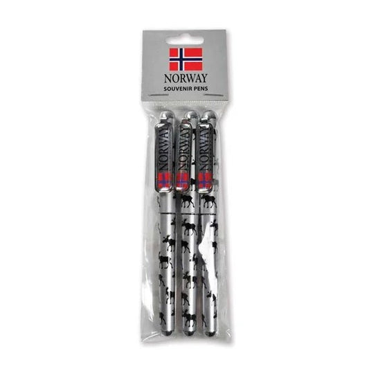 Sett m/3 stk. kulepenner, Mange elger, sølv - NorwegianShop24