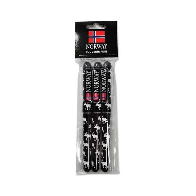 Sett med m/3 kulepenner, mange elger, sort - NorwegianShop24