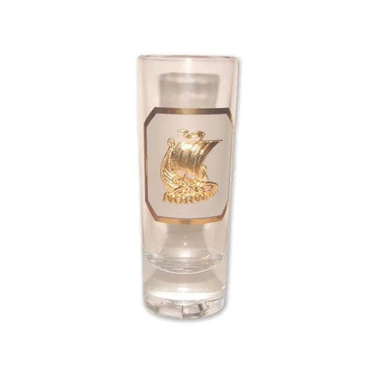 Snapsglass M/Vikingskip i gull - NorwegianShop24