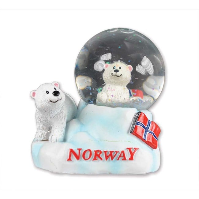 Snøkule med isbjørn og flagg - NorwegianShop24