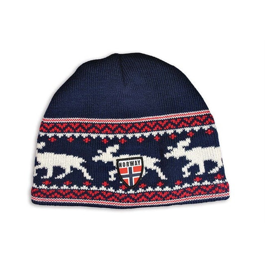 Strikket lue, Elg, Blå - NorwegianShop24