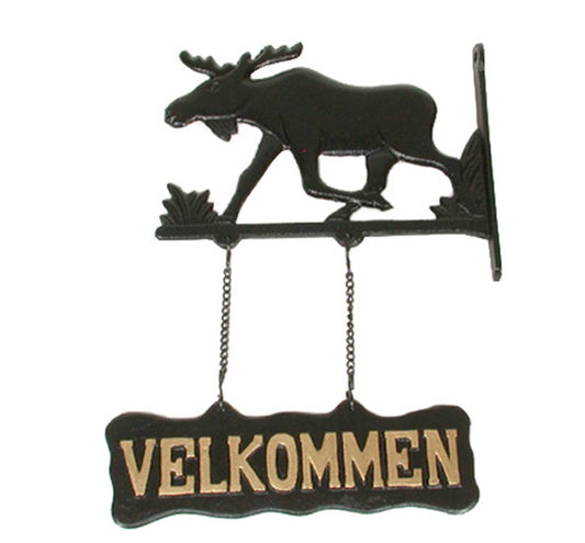 Velkommenskilt med elgmotiv hengende støpejern - NorwegianShop24